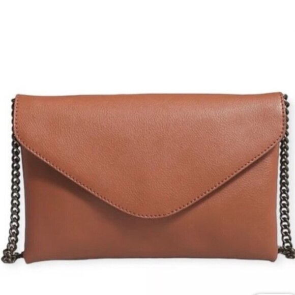 J. Crew Factory Leather Invitation Envelope Purse Brown‎ - Picture 1 of 9